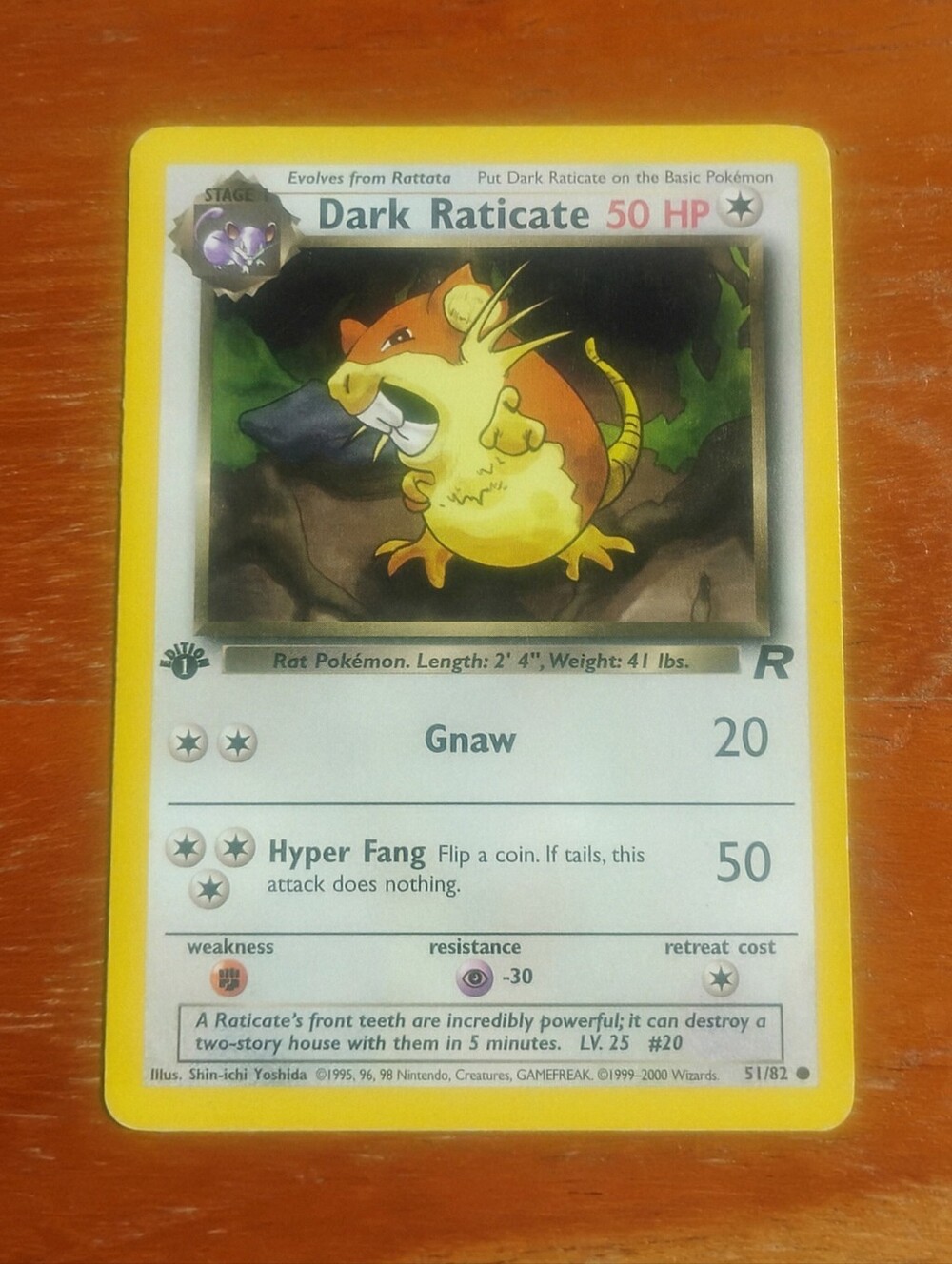 LP WOTC 2000 1st Edition Dark Raticate 51/82 Team Rocket Set Pokemon Card